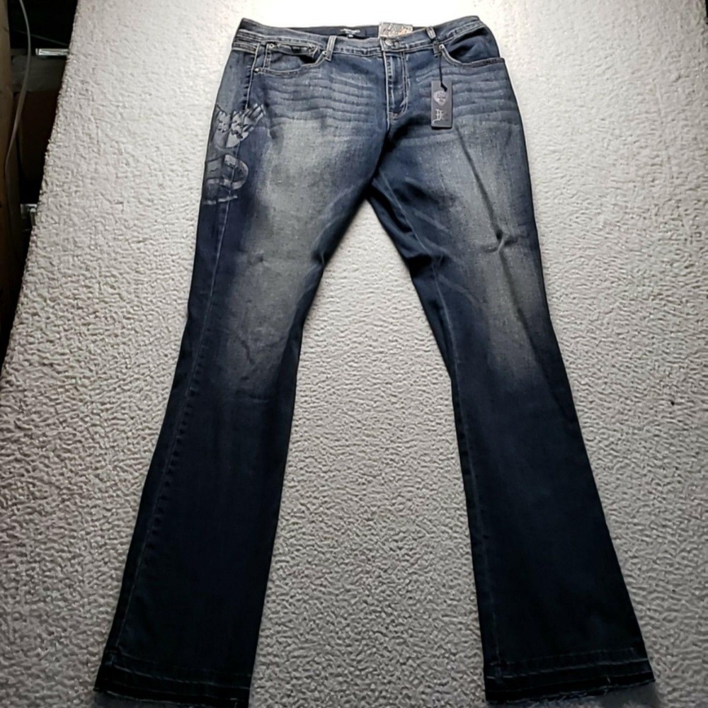 Ed Hardy Stacked Boot Jeans Mens 37x37 Blue Tattoo Graphic Denim Pants Tiger